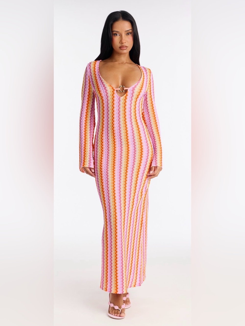 Fashion Nova Pink & Orange Zigzag Coverup with Ring Detail-Medium NWT🩷